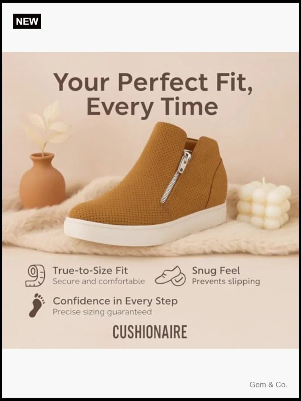 Wedge Sneakers with Dual Zippers - Lightweight Hidden Lift Fashion Sneakers